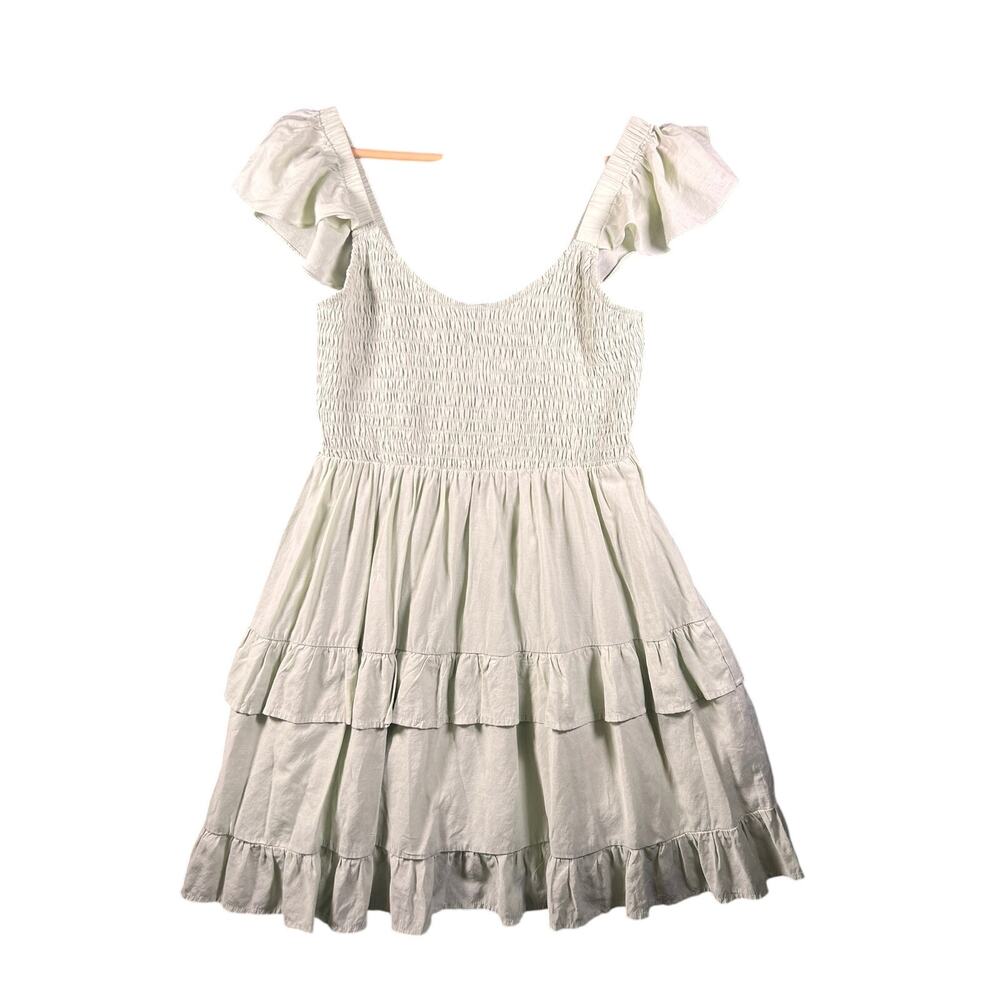 Women’s Light Sage Ruffle BabyDoll Dress with Puff Sleeves Size XL